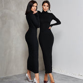 New Half-high Neck Long-sleeve Slim Thread Temperament Long Dresses